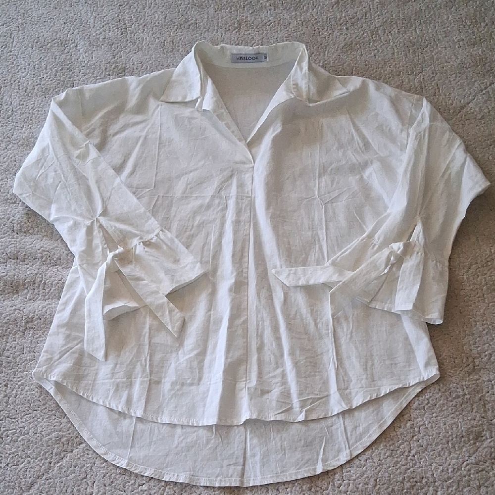 MISSLOOK White Cotton Tunic Top With Ruffled Sleeves Medium
